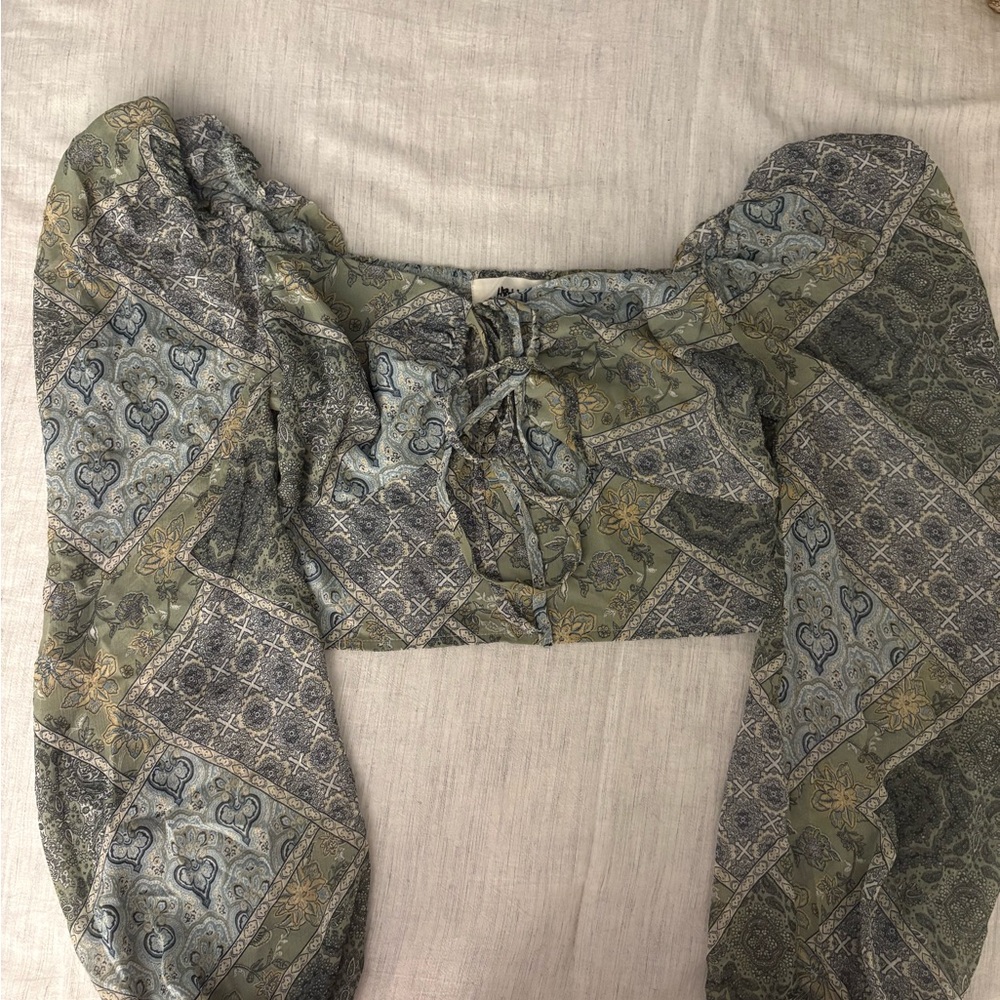 Patterned Green and Gray Women's Top